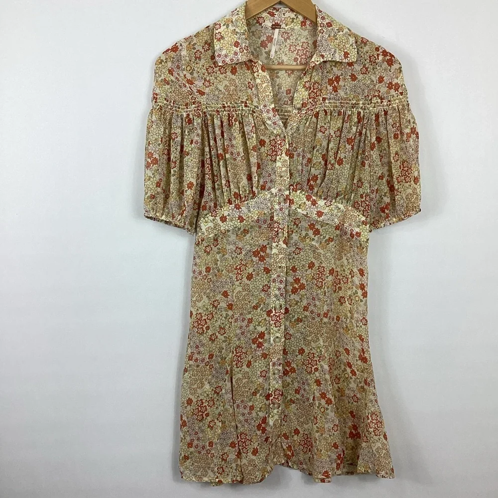 Free People Bonnie Mini Dress In Tea Combo Size XS